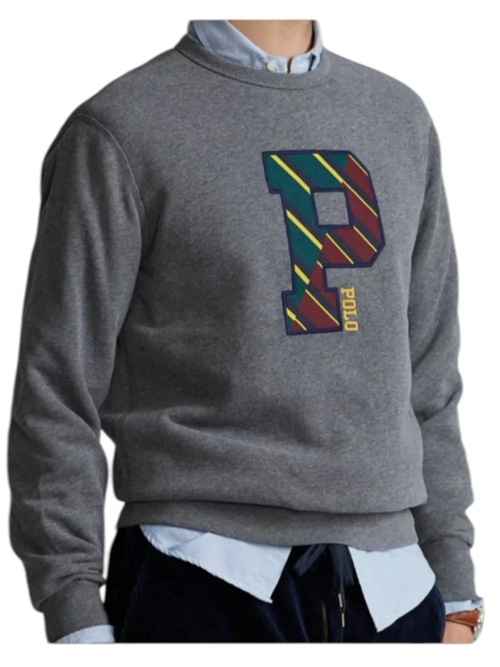 Polo Ralph Lauren GRAY HEATHER Fleece VARSITY LETTERMAN Sweatshirt Men's L